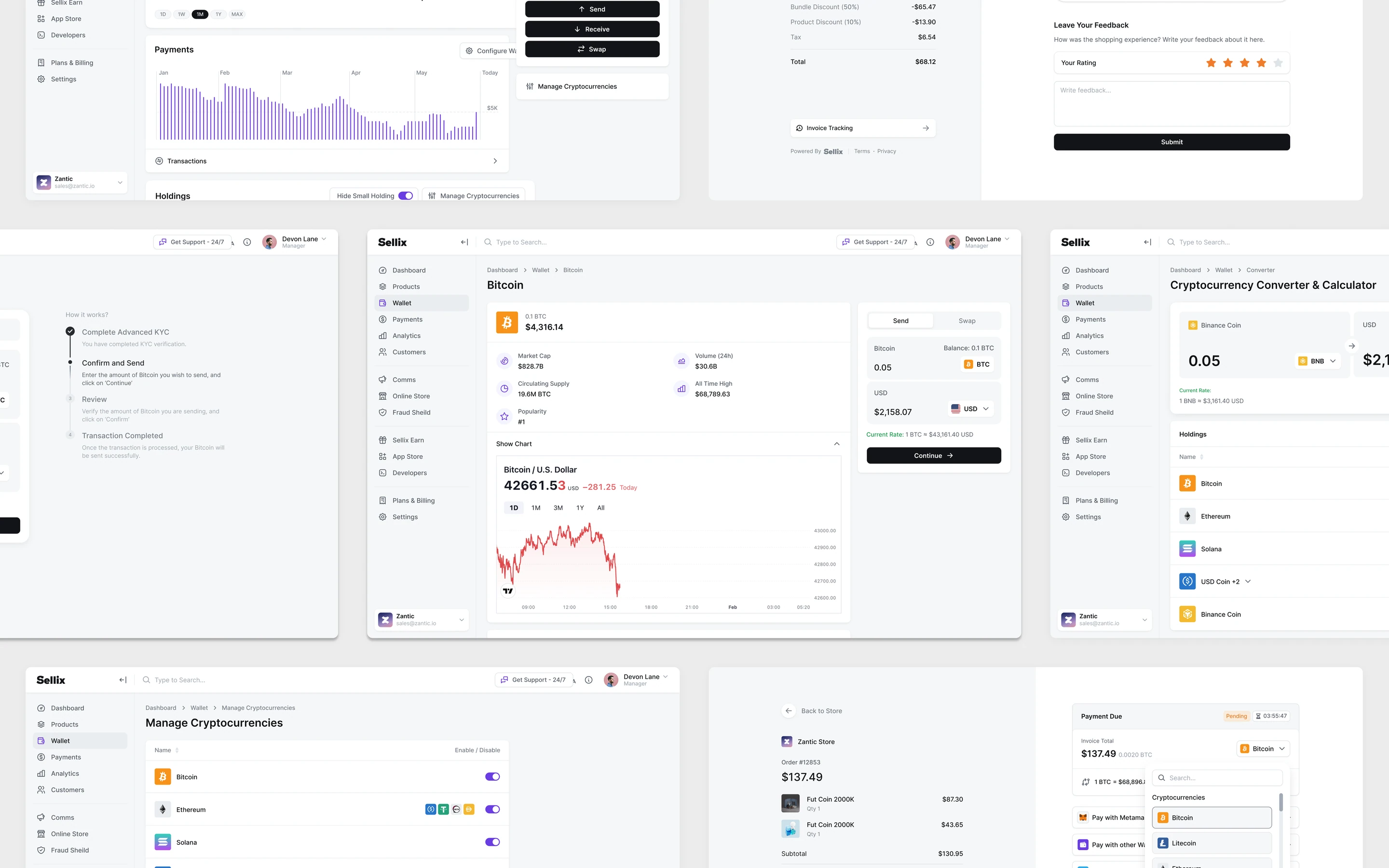 The Sellix console, every screen laid out at once.